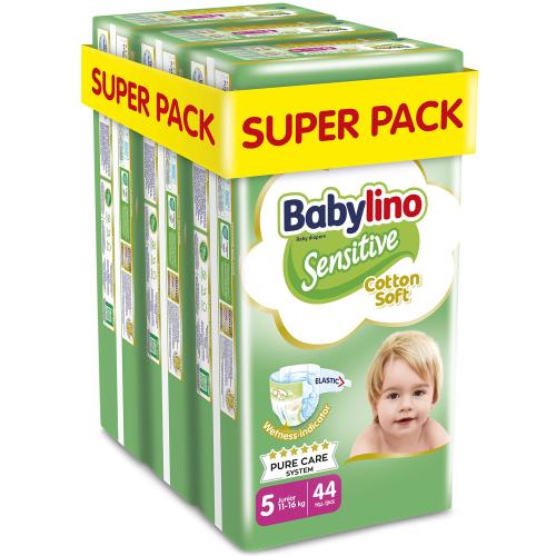 Σετ Babylino Sensitive Cotton Soft Junior Νο5 (11-16kg) 132 Τεμάχια (2x44 Τεμάχια)